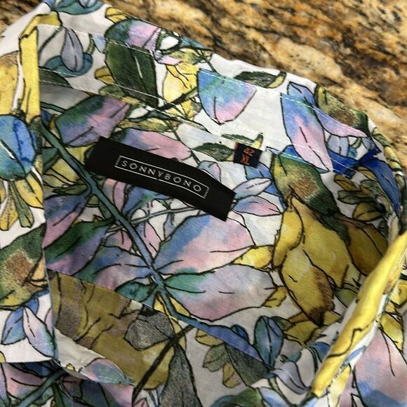 Sonny Bono Men's Vintage Leaf Print Cotton Long Sleeve Button Down Shirt Size XL - Picture 4 of 9